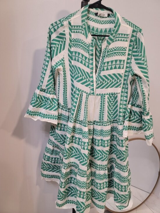 Devotion Twins Dresses & Skirts - Devotion Twins Women's Ella Short Dress Green White Boho Tiered Cotton Size Xs